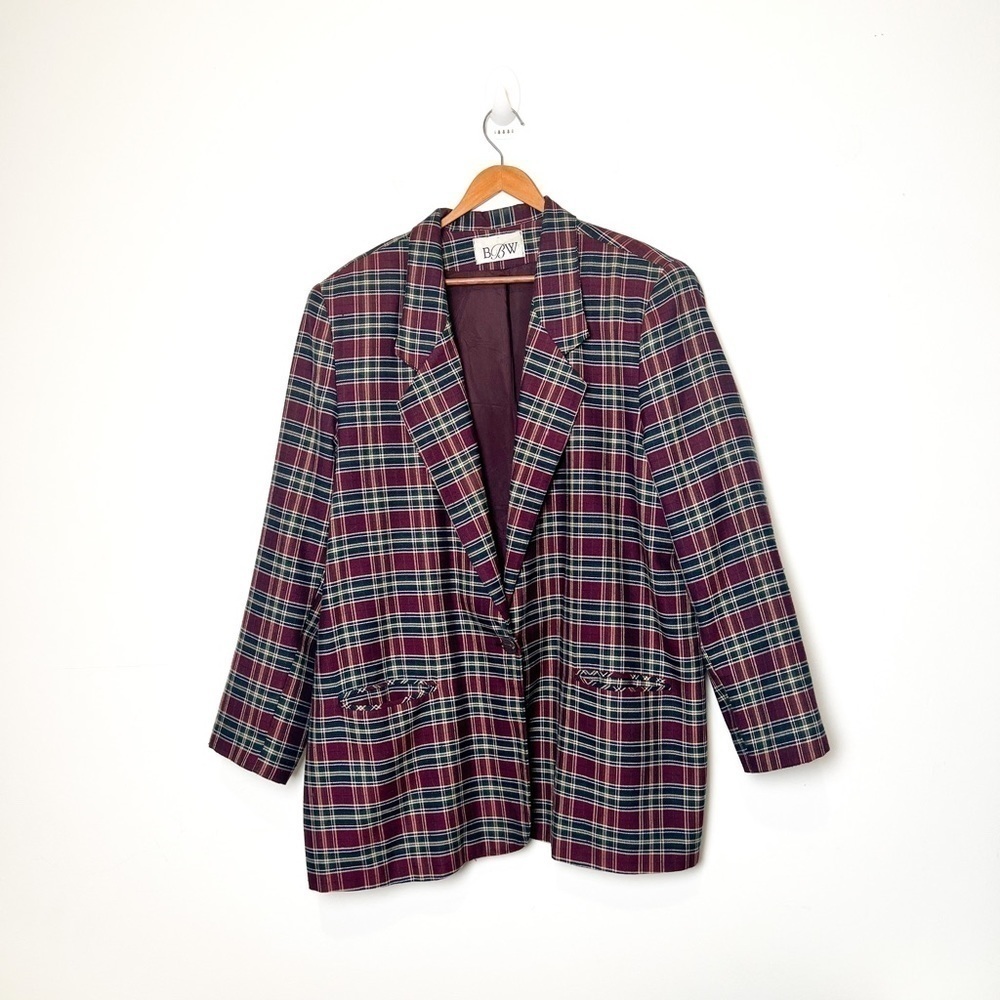 Vintage 80s Oversized Plaid Academia Red Blazer